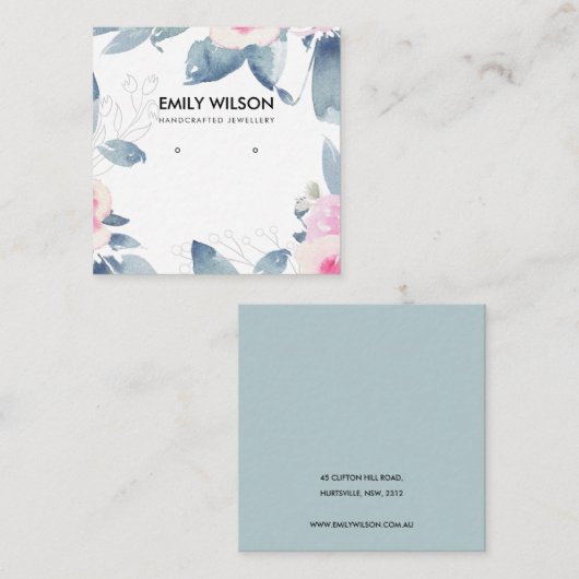 SUBTIELE ZACHTE BLUSH BLAUWE BLOEMENOORBEL DISPLAY VIERKANTE VISITEKAARTJE (Voorkant / Achterkant)