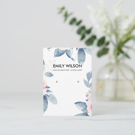 SUBTIELE ZACHTE BLUSH BLAUWE BLOEMENOORBEL DISPLAY VISITEKAARTJE (Staand voorkant)