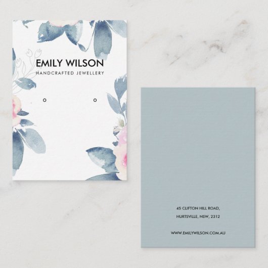 SUBTIELE ZACHTE BLUSH BLAUWE BLOEMENOORBEL DISPLAY VISITEKAARTJE (Voorkant / Achterkant)