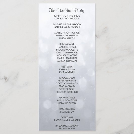 Subtiele Zilveren Bokeh Lights Trouwprogramma Programmakaart (Achterkant)