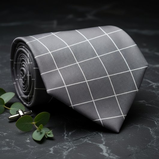 Subtiele zilveren en zwarte ruitjesprint stropdas