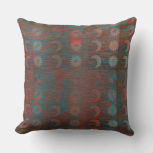 Subtiele zonnen manen Rood Turquoise Grunge Buitenkussen