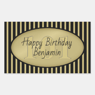 Subtle Age Black en Gold Stripe Happy Birthday Rechthoekige Sticker