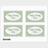 Subtle Age Green en White Stripe Happy Birthday Rechthoekige Sticker (Vel)