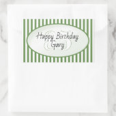 Subtle Age Green en White Stripe Happy Birthday Rechthoekige Sticker (Tas)