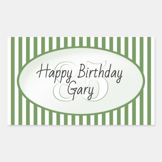 Subtle Age Green en White Stripe Happy Birthday Rechthoekige Sticker (Voorkant)