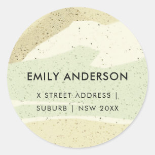 SUBTLE AQUA GRAY MODERN ABSTRACT ART WAVES ADRES RONDE STICKER