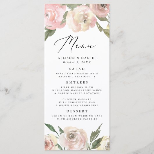 Subtle Blooms | Bruiloftsmenu met bloemmotief Menu (Voorkant)