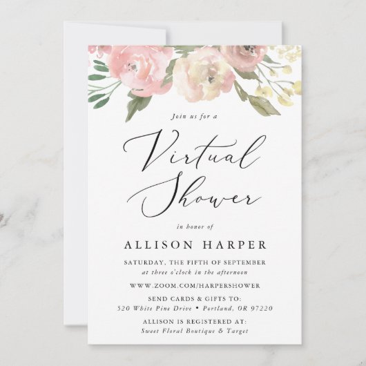 Subtle Blooms Floral Virtual Baby shower Kaart (Voorkant)