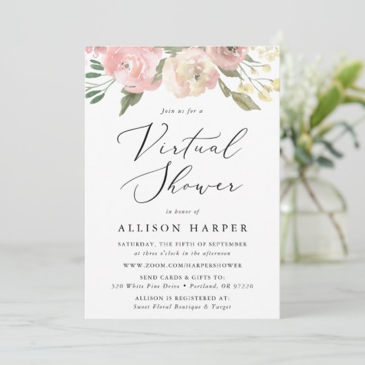 Subtle Blooms Floral Virtual Baby shower Kaart (Staand voorkant)