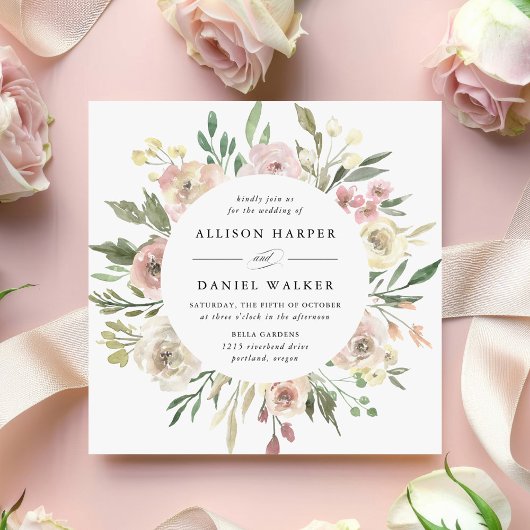 Subtle Blooms | Vierkant Huwelijk Kaart