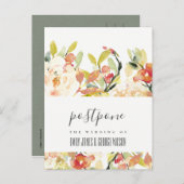 SUBTLE BLUSH PEACH PINK FLORAL WEDING POSTPONE AANKONDIGINGSKAART (Voorkant / Achterkant)