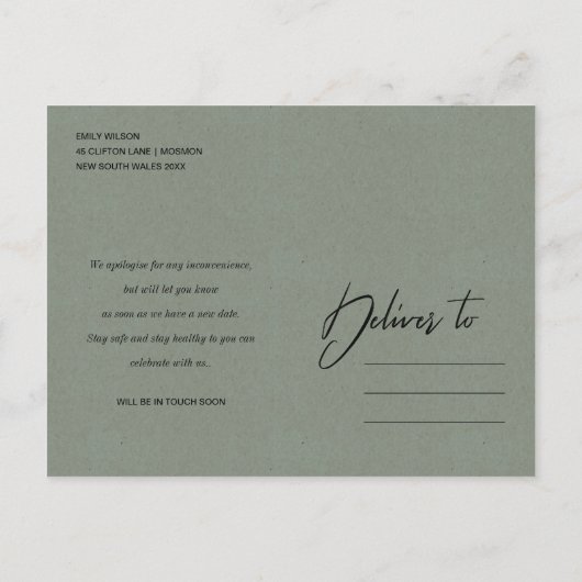 SUBTLE BLUSH PEACH PINK FLORAL WEDING POSTPONE AANKONDIGINGSKAART (Achterkant)