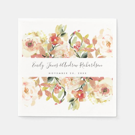 SUBTLE BLUSH PEACH PINK WATERVERF FLORAL WEDING SERVET (Voorkant)