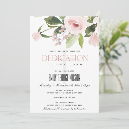 SUBTLE BLUSH PINK ROSE FLORAL BABY DEDING KAART (Staand voorkant)