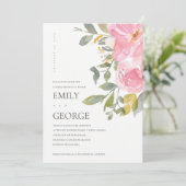 SUBTLE BLUSH PINK ROSE FLORAL COUPLE SHOWER KAART (Staand voorkant)