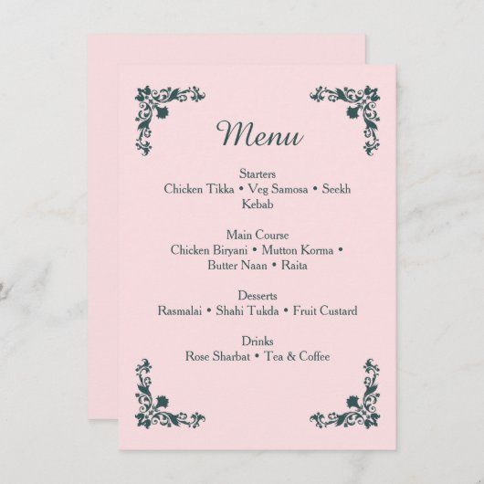 Subtle Blush & Slate Gray Floral Dinner Menu (Voorkant / Achterkant)