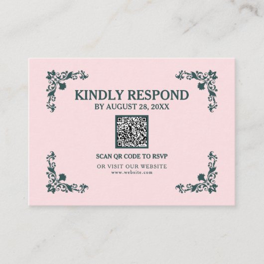 Subtle Blush & Slate Gray Islamic QR RSVP Card Informatiekaartje (Voorkant)