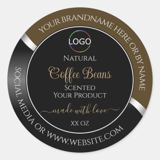 Subtle Brown Black Wavy Silver Logo Product Labels (Voorkant)