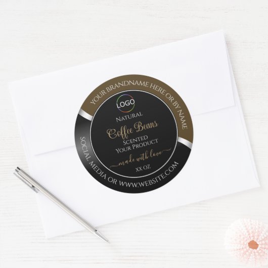 Subtle Brown Black Wavy Silver Logo Product Labels (Envelop)