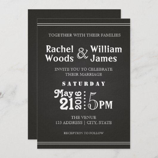 Subtle Chalkboard | Uitnodiging tot weddenschappen (Voorkant / Achterkant)
