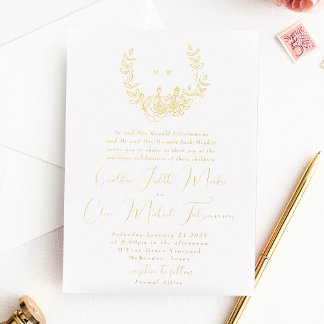Subtle Classic Wreater Monogram Wedding Gold Folie Uitnodiging
