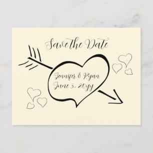 Subtle Cream Calligraphy Hearts Save the Date Briefkaart