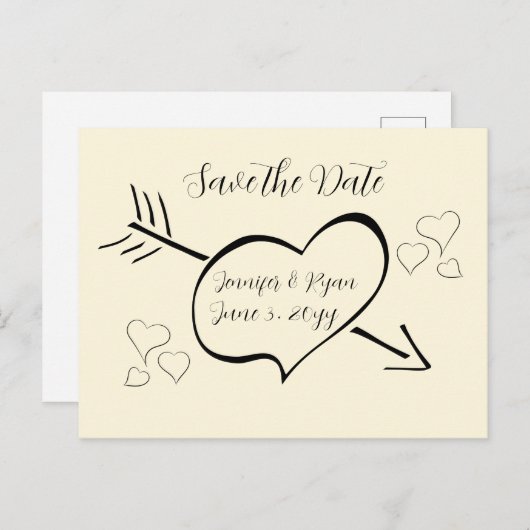 Subtle Cream Calligraphy Hearts Save the Date Briefkaart (Voorkant / Achterkant)
