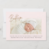 Subtle Cross Dusty Pink Script Baptisme Fotomeisje Kaart (Voorkant)