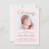 Subtle Cross Dusty Pink Script Christening Foto I Kaart (Voorkant)
