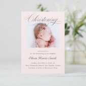Subtle Cross Dusty Pink Script Christening Foto I Kaart (Staand voorkant)