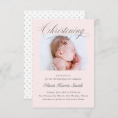 Subtle Cross Dusty Pink Script Christening Foto I Kaart (Voorkant / Achterkant)