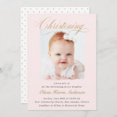 Subtle Cross Dusty Pink Script Christening Foto Kaart (Voorkant / Achterkant)