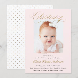 Subtle Cross Dusty Pink Script Christening Foto Kaart