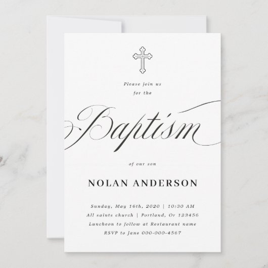 Subtle Cross in letters Calligraphy Simple Baptism Kaart (Voorkant)