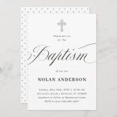 Subtle Cross in letters Calligraphy Simple Baptism Kaart (Voorkant / Achterkant)