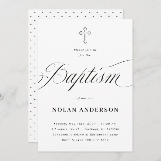 Subtle Cross in letters Calligraphy Simple Baptism Kaart (Voorkant / Achterkant)
