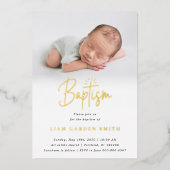Subtle Cross One Photo Baptisme Gold Foil Invitati Folie Uitnodiging (Voorkant)