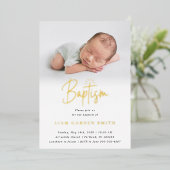 Subtle Cross One Photo Baptisme Gold Foil Invitati Folie Uitnodiging (Staand Voorkant)