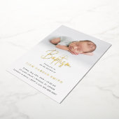 Subtle Cross One Photo Baptisme Gold Foil Invitati Folie Uitnodiging (Gedraaid)