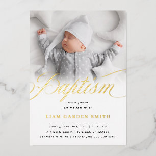 Subtle Cross One Photo Baptisme Gold Folie Uitnodiging