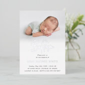 Subtle Cross One Photo Baptisme Silver Folie Uitnodiging (Staand Voorkant)