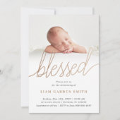 Subtle Cross Script Handwriting Christening Foto Kaart (Voorkant)