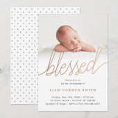 Subtle Cross Script Handwriting Christening Foto Kaart (Voorkant / Achterkant)