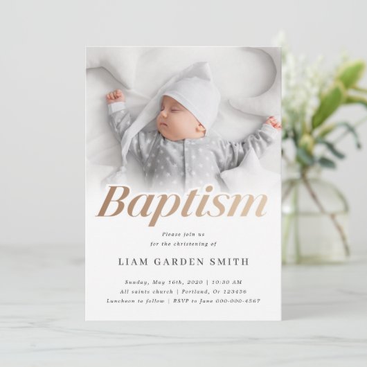 Subtle Cross Script Handwriting Christening Foto Kaart (Staand voorkant)