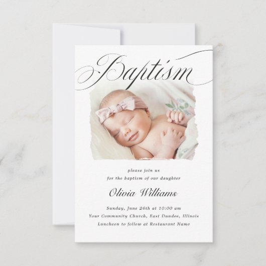 Subtle Cross Script Typo Christening Baptism Foto Kaart (Voorkant)