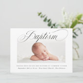 Subtle Cross Script Typo Christening Baptism Foto Kaart (Staand voorkant)