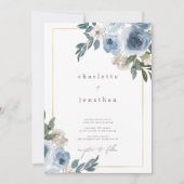 Subtle Dusty Blue & Cream Floral Wedding Invitatio Kaart (Voorkant)