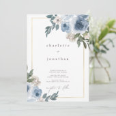 Subtle Dusty Blue & Cream Floral Wedding Invitatio Kaart (Staand voorkant)