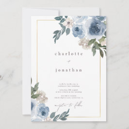 Subtle Dusty Blue & Cream Floral Wedding Invitatio Kaart